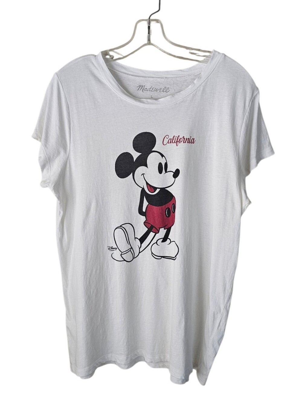 Madewell White Tee with Mickey Mouse and Red Accent